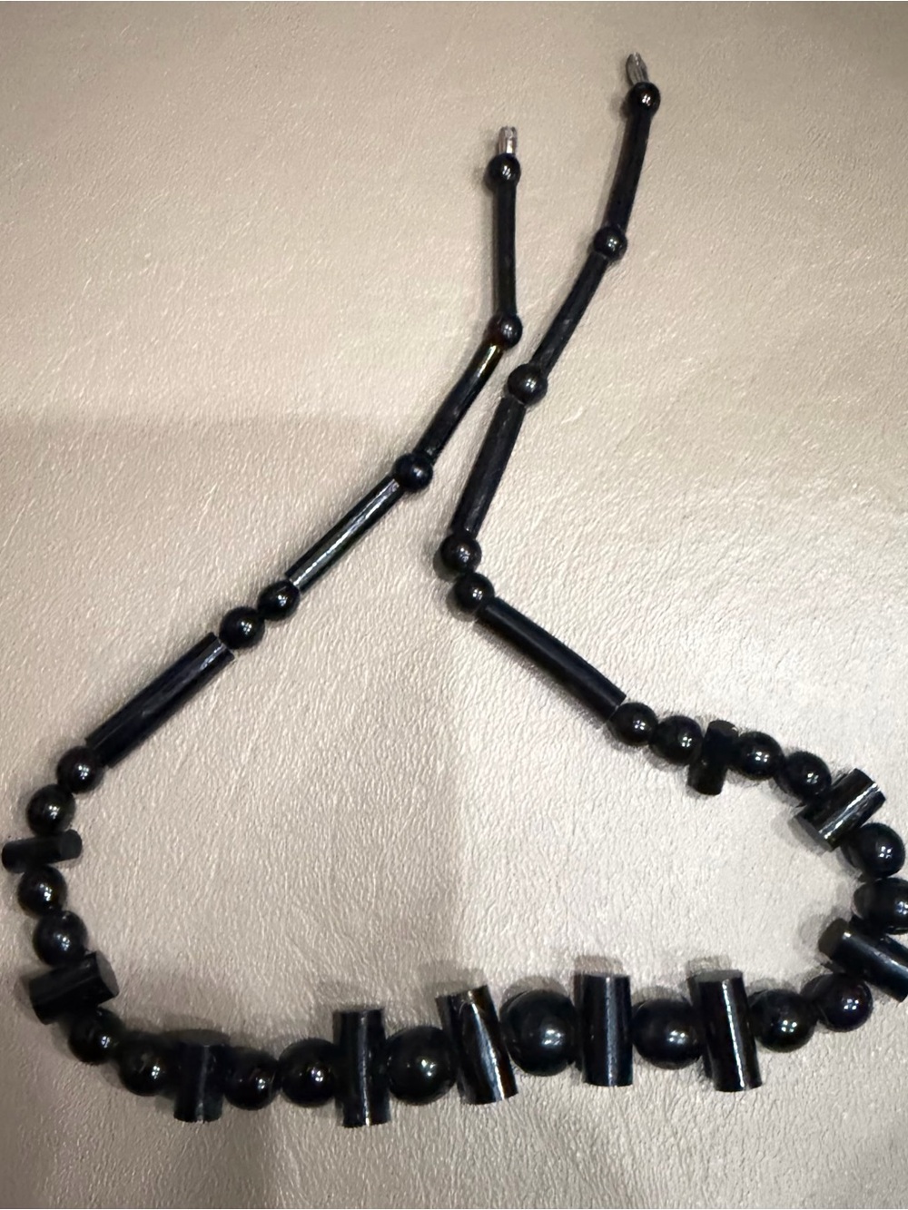 Estate Black Bead and Tube Necklace